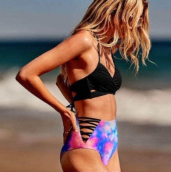 NWT! VICTORIA'S SECRET PINK Tie-Dye High Waist Strappy Cage Bikini Bottoms